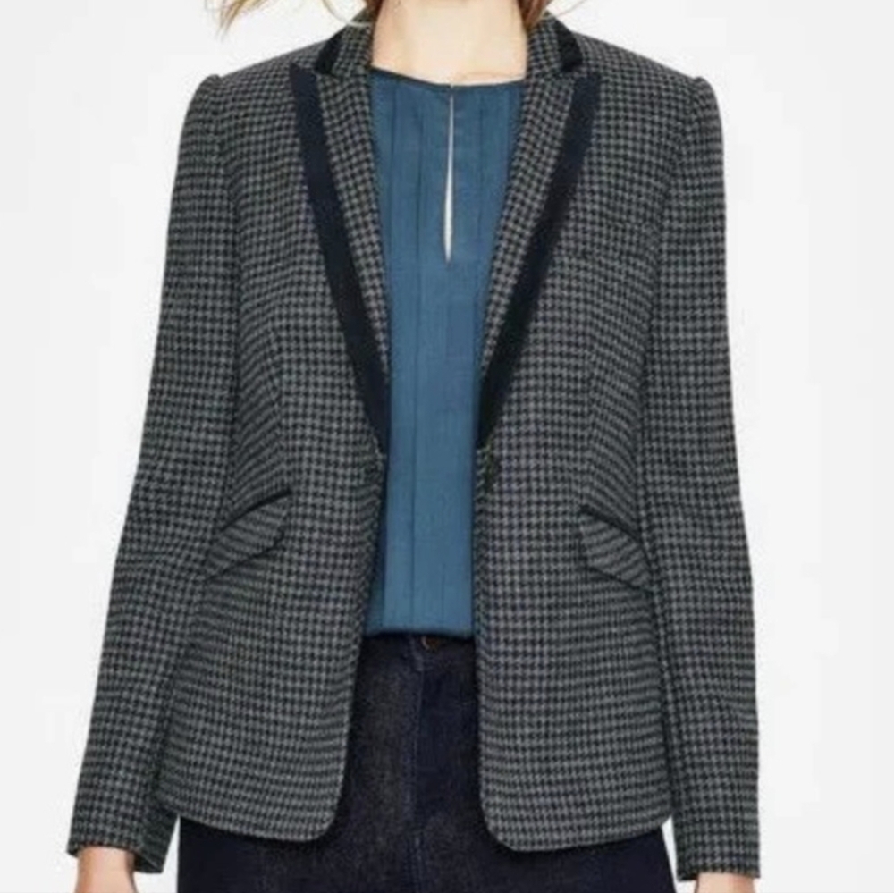 Boden British Tweed Mallalieu's of Delph Blazer sz 12 Blue Houndstooth